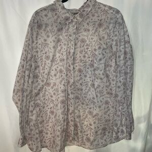 Duluth Trading Co Floral Print Shirt - Cream and Purple
